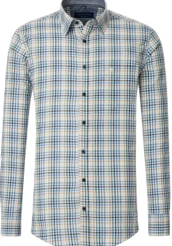 CASA MODA Sport comfort fit overhemd, dobby, wit met blauw, groen en beige geruit