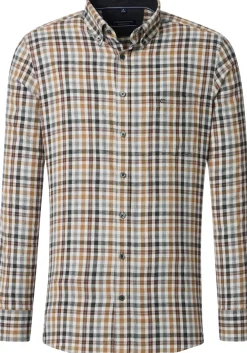 CASA MODA Sport comfort fit overhemd, flanel, beige, blauw en wit geruit