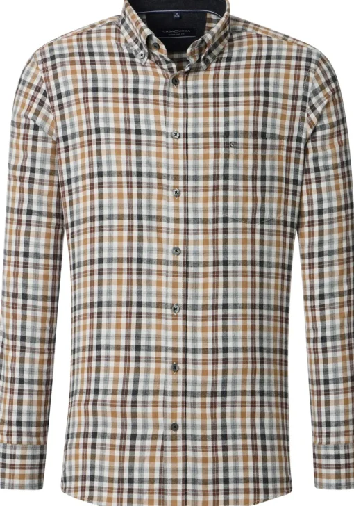 CASA MODA Sport comfort fit overhemd, flanel, beige, blauw en wit geruit
