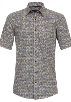 CASA MODA Sport comfort fit overhemd, korte mouw, popeline, geel dessin