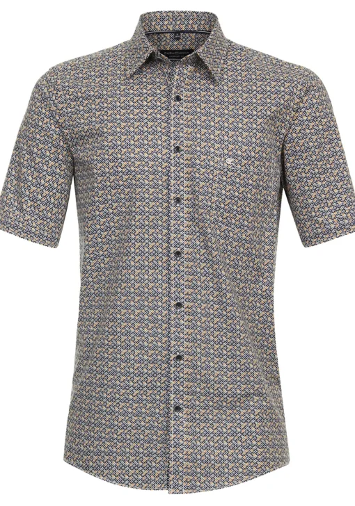 CASA MODA Sport comfort fit overhemd, korte mouw, popeline, geel dessin