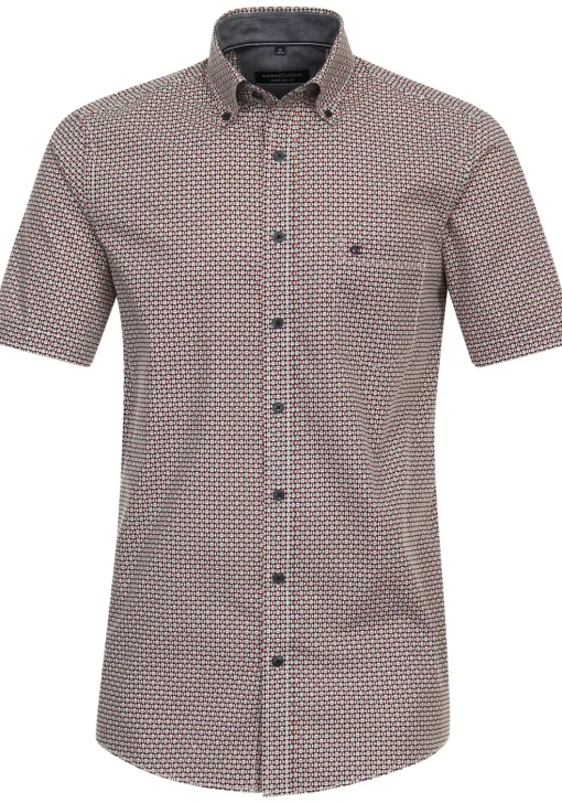 CASA MODA Sport comfort fit overhemd, korte mouw, popeline, rood dessin