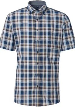 CASA MODA Sport comfort fit overhemd, korte mouw, chambray, blauw geruit