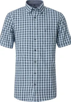 CASA MODA Sport comfort fit overhemd, korte mouw, chambray, blauw geruit