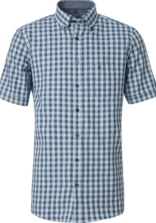 CASA MODA Sport comfort fit overhemd, korte mouw, chambray, blauw geruit