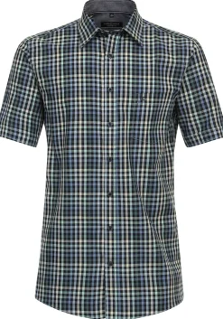 CASA MODA Sport comfort fit overhemd, korte mouw, dobby, blauw geruit