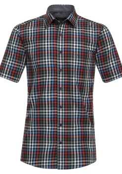 CASA MODA Sport comfort fit overhemd, korte mouw, dobby, groen geruit