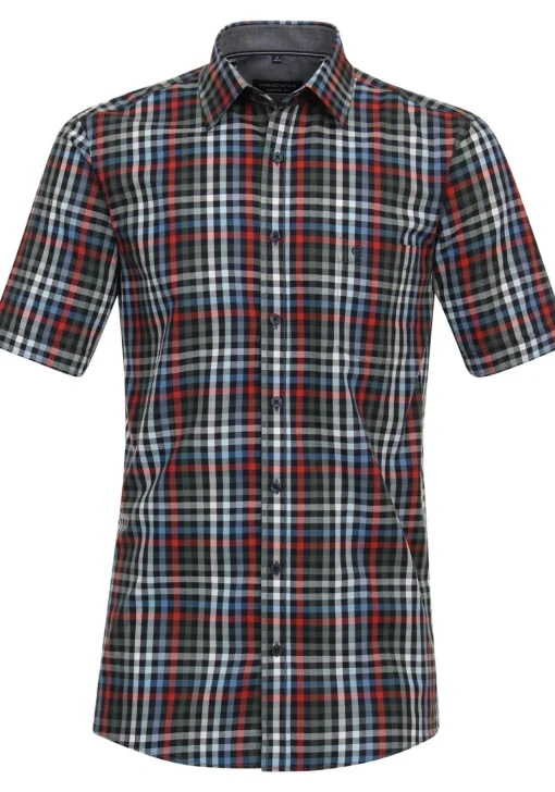 CASA MODA Sport comfort fit overhemd, korte mouw, dobby, groen geruit
