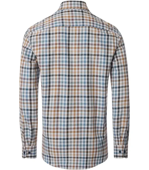 CASA MODA Sport comfort fit overhemd, flanel, blauw, wit en beige geruit