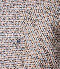 CASA MODA Sport comfort fit overhemd, korte mouw, popeline, blauw, wit, beige en oranje dessin