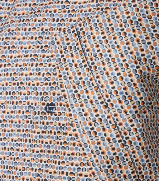 CASA MODA Sport comfort fit overhemd, korte mouw, popeline, blauw, wit, beige en oranje dessin