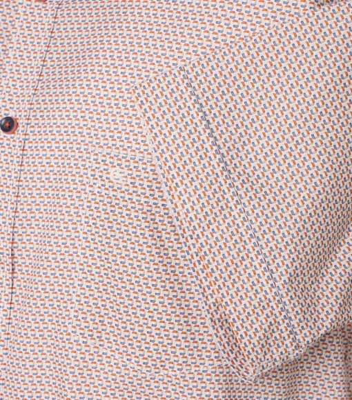 CASA MODA Sport comfort fit overhemd, korte mouw, popeline, wit met oranje en blauw dessin
