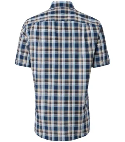 CASA MODA Sport comfort fit overhemd, korte mouw, chambray, blauw geruit