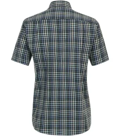 CASA MODA Sport comfort fit overhemd, korte mouw, dobby, blauw geruit