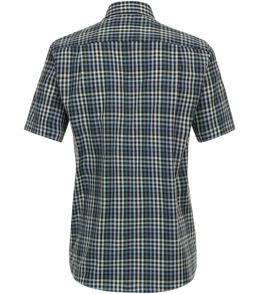 CASA MODA Sport comfort fit overhemd, korte mouw, dobby, blauw geruit