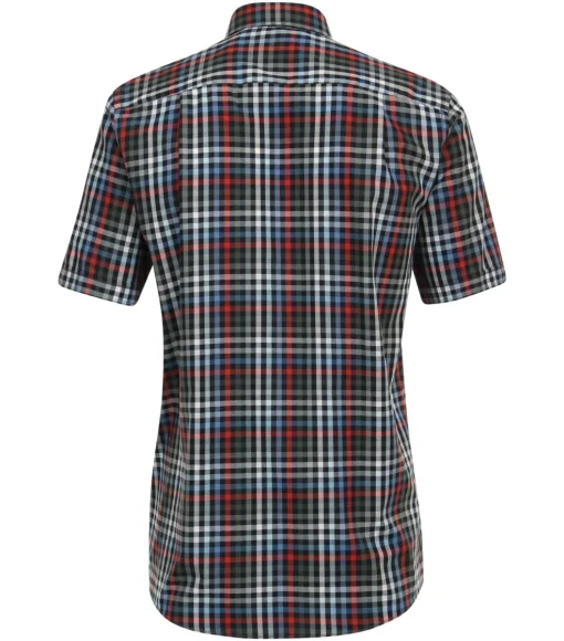 CASA MODA Sport comfort fit overhemd, korte mouw, dobby, groen geruit
