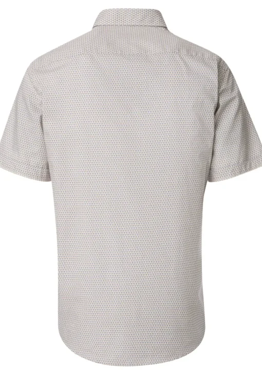 CASA MODA Sport comfort fit overhemd, korte mouw, popeline, blauw met groen en wit dessin