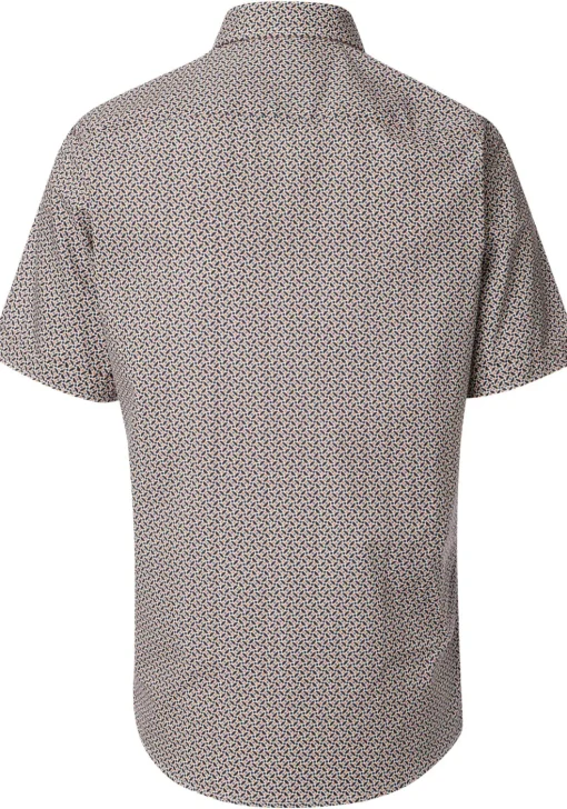 CASA MODA Sport comfort fit overhemd, korte mouw, popeline, blauw met wit en oranje dessin