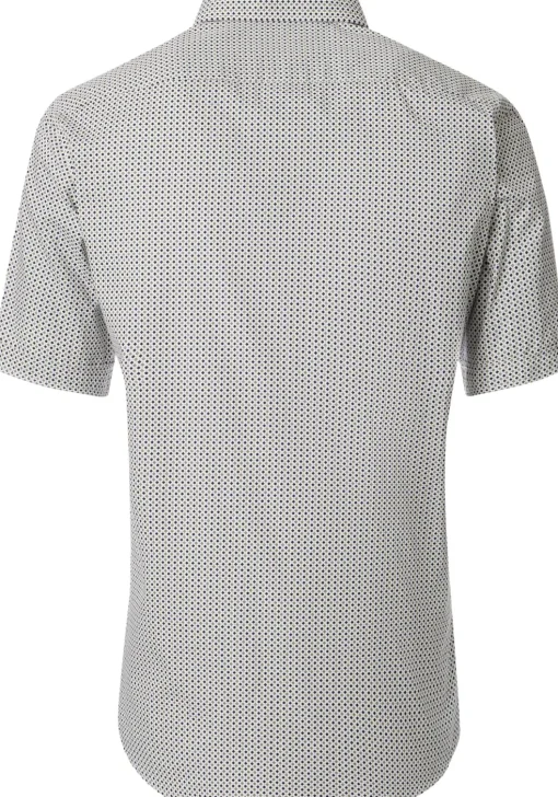 CASA MODA Sport comfort fit overhemd, korte mouw, popeline, wit met blauw en groen dessin