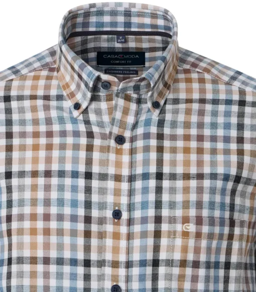CASA MODA Sport comfort fit overhemd, flanel, blauw, wit en beige geruit