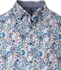 CASA MODA Sport comfort fit overhemd, popeline, wit met blauw, beige en groen dessin