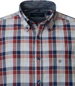 CASA MODA Sport comfort fit overhemd, chambray, blauw met donkerrood en beige geruit