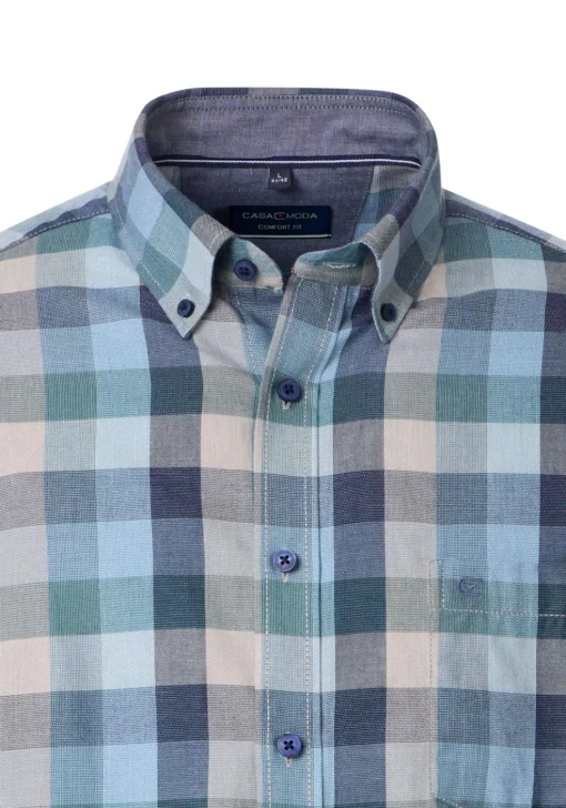 CASA MODA Sport comfort fit overhemd, twill, blauw met beige en groen geruit
