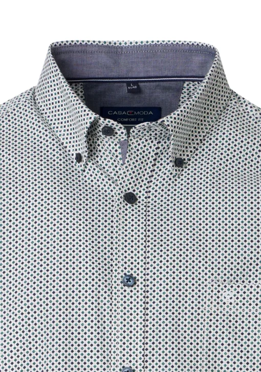 CASA MODA Sport comfort fit overhemd, twill, wit met blauw en groen dessin