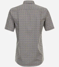 CASA MODA Sport comfort fit overhemd, korte mouw, popeline, geel dessin