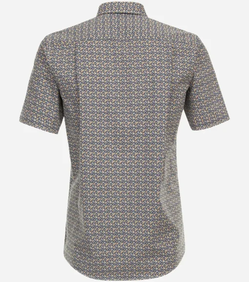 CASA MODA Sport comfort fit overhemd, korte mouw, popeline, geel dessin