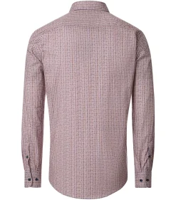 CASA MODA Sport comfort fit overhemd, popeline, blauw met rood, beige en wit dessin