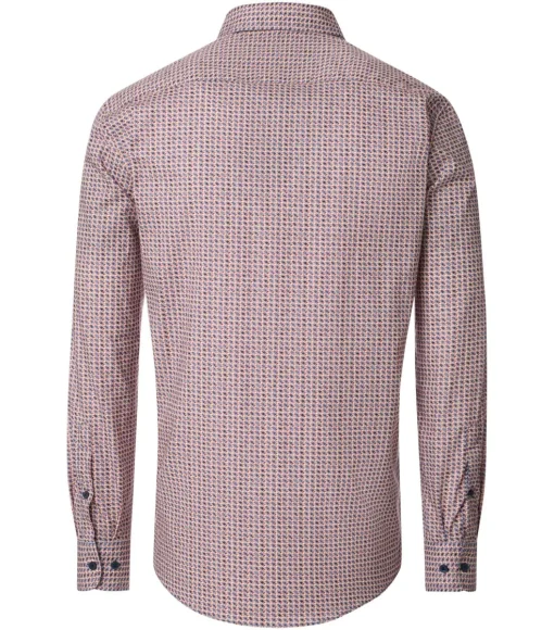 CASA MODA Sport comfort fit overhemd, popeline, blauw met rood, beige en wit dessin
