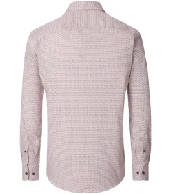 CASA MODA Sport comfort fit overhemd, popeline, wit met beige en rood dessin