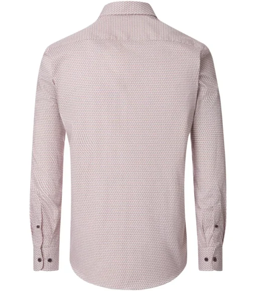 CASA MODA Sport comfort fit overhemd, popeline, wit met beige en rood dessin