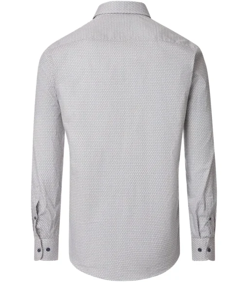 CASA MODA Sport comfort fit overhemd, popeline, wit met blauw en beige dessin