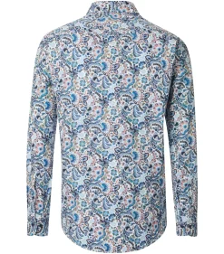 CASA MODA Sport comfort fit overhemd, popeline, wit met blauw, beige en groen dessin