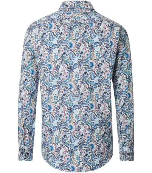 CASA MODA Sport comfort fit overhemd, popeline, wit met blauw, beige en groen dessin