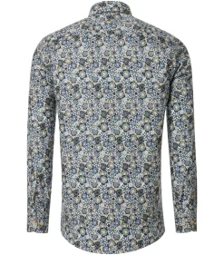 CASA MODA Sport comfort fit overhemd, twill, blauw met wit, groen en beige dessin