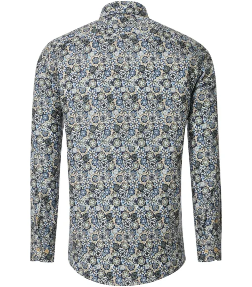 CASA MODA Sport comfort fit overhemd, twill, blauw met wit, groen en beige dessin