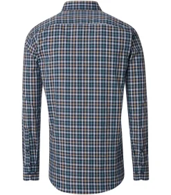 CASA MODA Sport comfort fit overhemd, dobby, blauw met wit, beige en petrol geruit