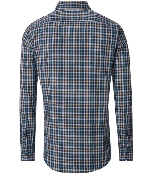 CASA MODA Sport comfort fit overhemd, dobby, blauw met wit, beige en petrol geruit