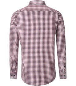 CASA MODA Sport comfort fit overhemd, popeline, donkerrood met wit geruit