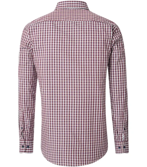 CASA MODA Sport comfort fit overhemd, popeline, donkerrood met wit geruit