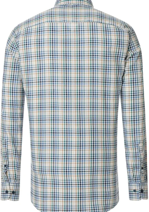 CASA MODA Sport comfort fit overhemd, dobby, wit met blauw, groen en beige geruit