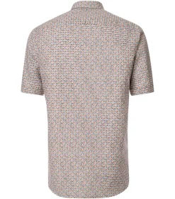 CASA MODA Sport comfort fit overhemd, korte mouw, popeline, blauw, wit, beige en oranje dessin