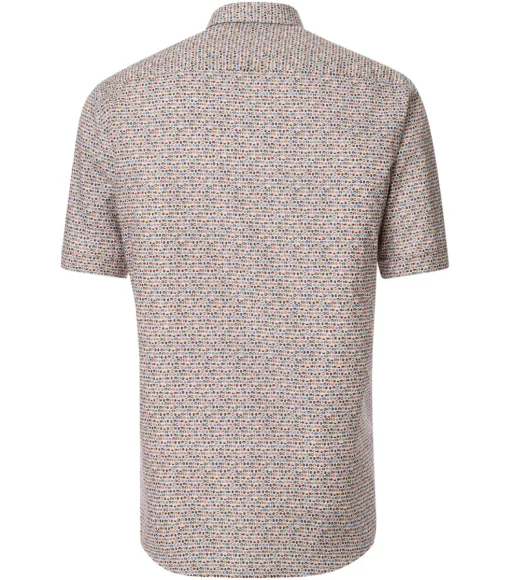 CASA MODA Sport comfort fit overhemd, korte mouw, popeline, blauw, wit, beige en oranje dessin