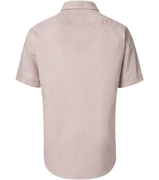 CASA MODA Sport comfort fit overhemd, korte mouw, popeline, wit met oranje en blauw dessin