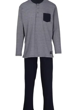 Ceceba heren pyjama O-hals met knoopjes, donkerblauw