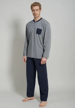 Ceceba heren pyjama O-hals met knoopjes, donkerblauw