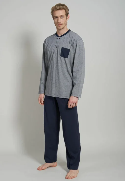 Ceceba heren pyjama O-hals met knoopjes, donkerblauw
